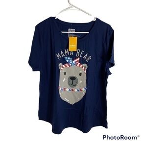 Mama Bear Patriotic T-shirt NWT XL Blue Red White Women’s Short Sleeve